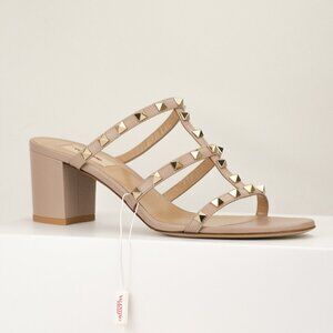 Valentino Garavani 60mm Rockstud Sandal, Poudre Tan, EU 40.5